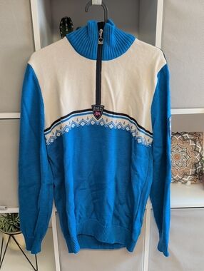 Dale of Norway Blue & White Half-Zip Knit Sweater